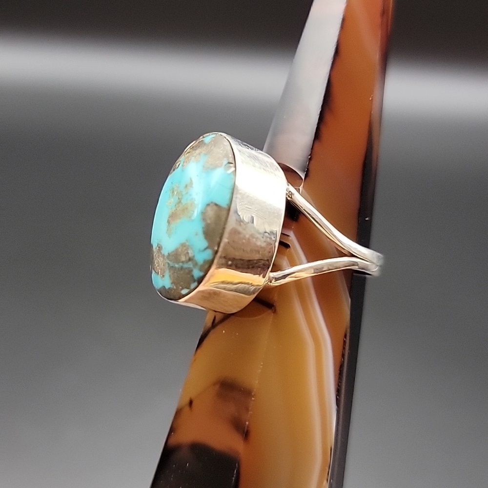 Persian Turquoise and 925 Sterling Silver Size 9.5 Handmade Southwestern Ring - Picture 3 of 8